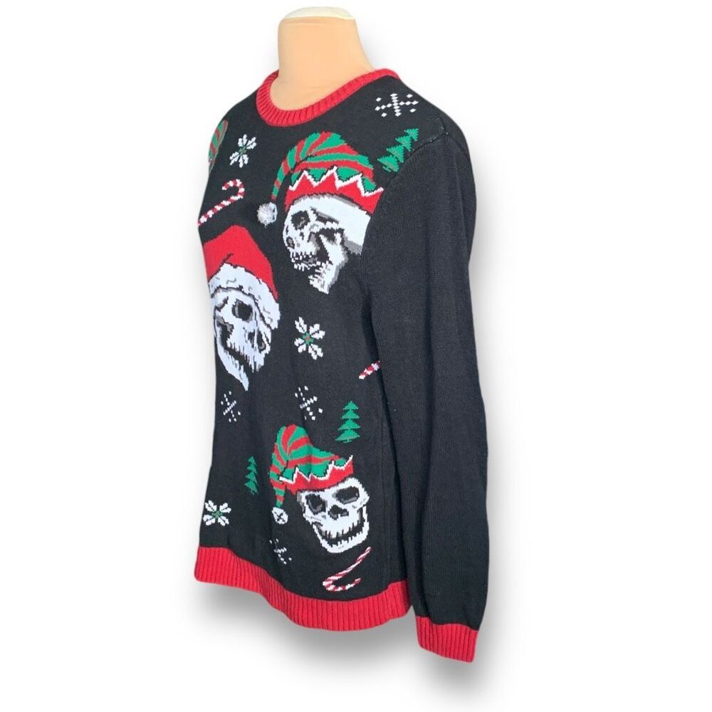 Ugly Christmas Sweater Black and Red Skull Design - Picture 4 of 10